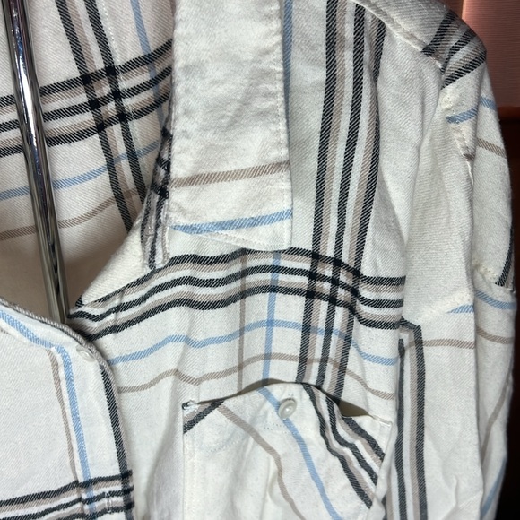 Alpine Design Women XL flannel blue cream black tan striped long sleeve button - Picture 6 of 9
